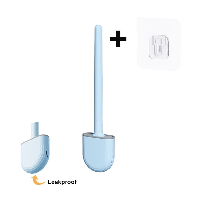 Muur Gemonteerde Siliconen Toiletborstel Met Houder Lekvrij Wc Borstel Borstels Gereedschap Set Voor Wc Badkamer Accessoires: Blue (Leakproof )