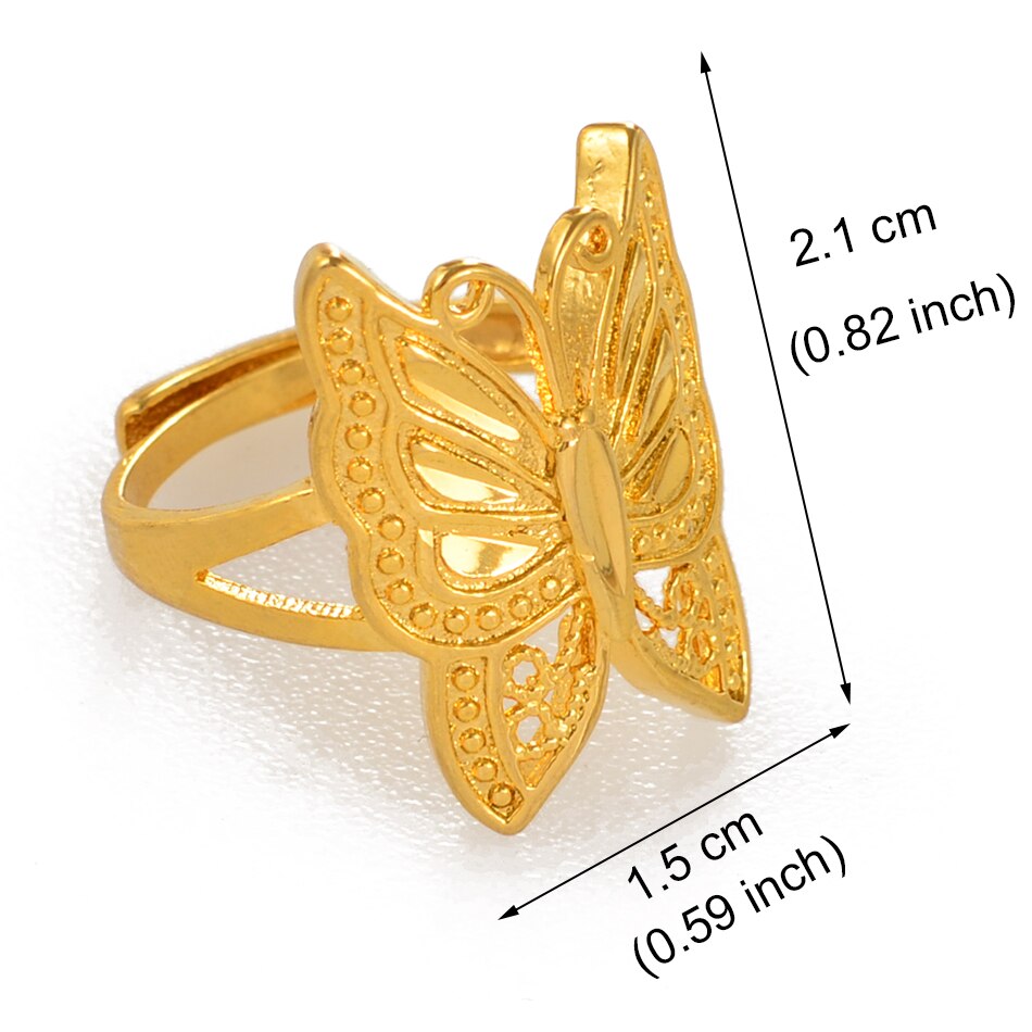 Anniyo Gold Color Butterfly Ring Resizable for Women,Trendy Insect Jewelry PNG #003409