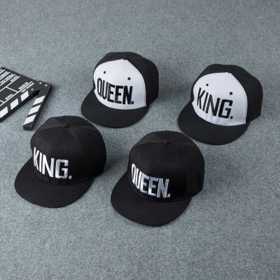1 stück KÖNIG KÖNIGIN Bestickt Hysterese Kappen Liebhaber Männer Frauen Baseball Kappe Schwarz Hüfte hüpfen Deckel Snapback hüte, chapeau knochen masculino
