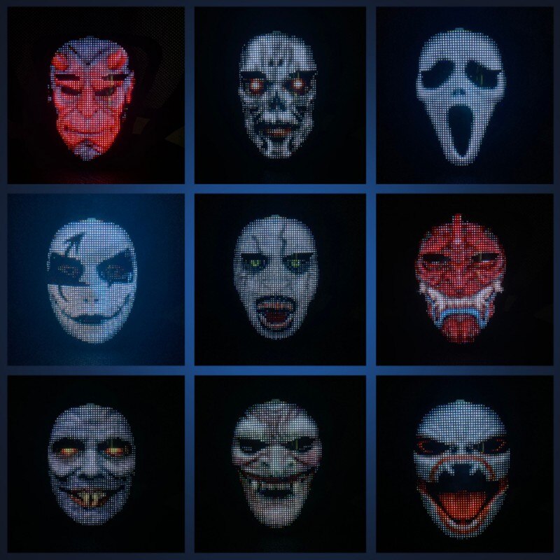 LED Display Mask Full-Color LED Face-Changing Glowing Mask Bluetooth APP Control DIY Shining Mask For Halloween Festival Party