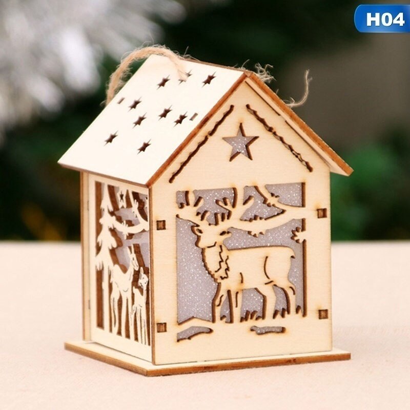 Christmas Led Light Wood House Cute Christmas Tree Hanging Ornaments Decoration Figurines Merry Christmas: H04