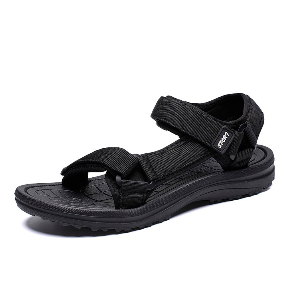 Bout ouvert En Plein Air hommes Flats Décontracté Chaussures De Plage Sandales Respirantes D'été Creuse Mâle Cool Appartements Crochet et Boucle sapato masculino: Black / 44