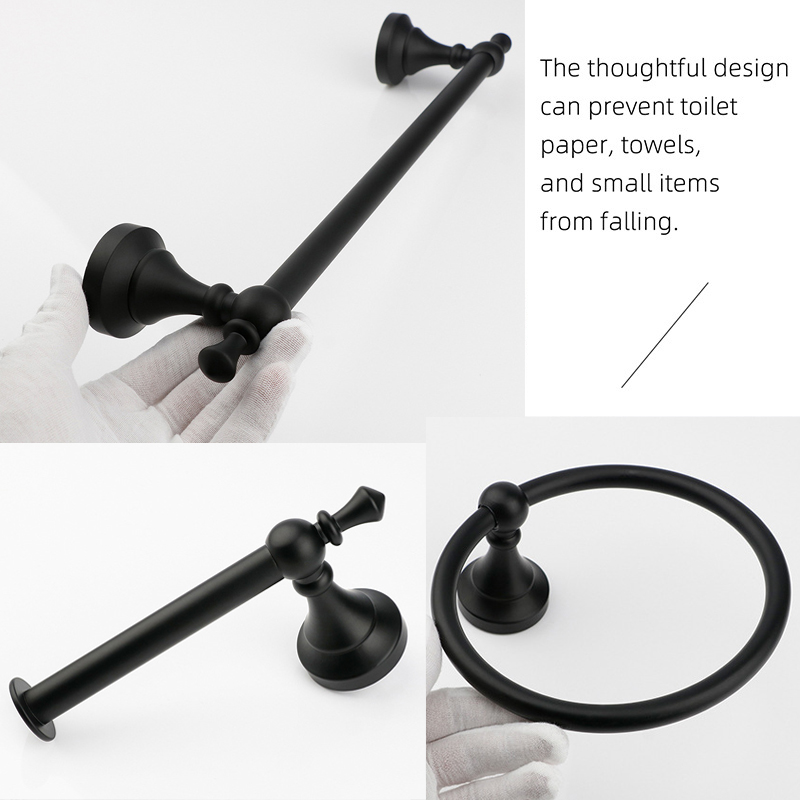 Accessori per il bagno neri opachi impostato di ferramenta per montaggio a parete in lega di alluminio portasciugamani portasciugamani portarotolo di carta igienica gancio per accappatoio