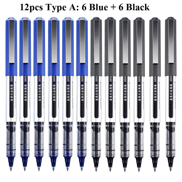 Deli RollerBall Pens,12 Pack Blue Black Fine Point Roller Ball Pen, 0.5mm Liquid Gel Ink Pen for Writing Journaling Taking Notes