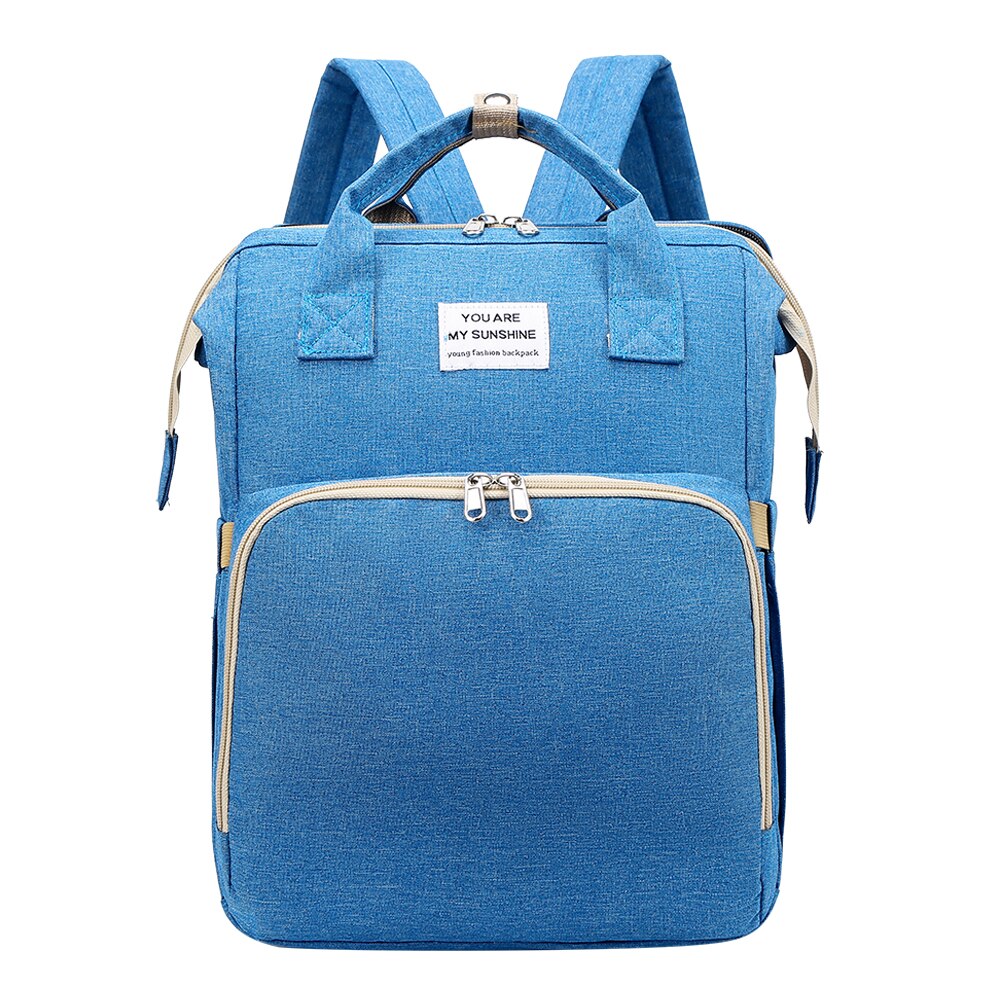 Sac à dos à couches multifonctionnel 3 en 1, berceau pliant, sac d'allaitement de maternité, sac à dos de voyage de grande capacité pour maman: Light Blue