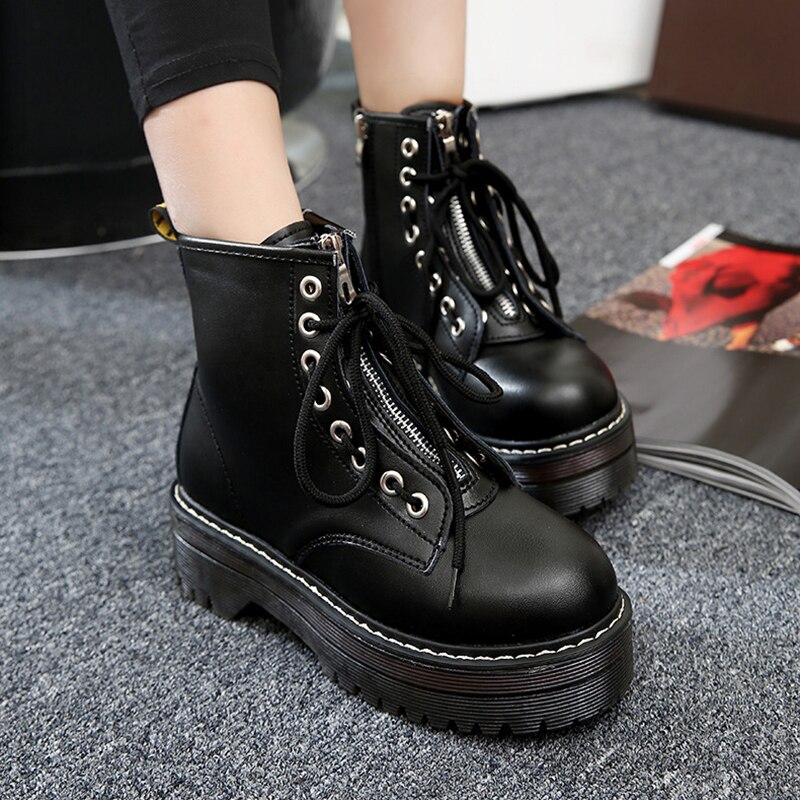Moto bottes étudiant fille chaussures en cuir PU coeur boucle moine sangles mi talons chaussures fermeture éclair bottes d'équitation