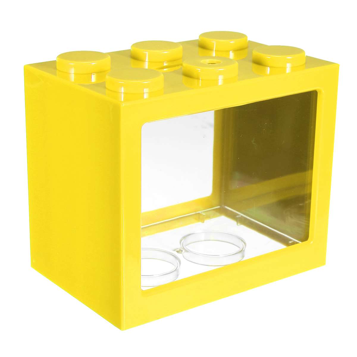 Mini Aquarium With LED Lamp Light Betta Fish Tank USB Fish Fighting Cylinder Desktop Marine Aquaponic Fishes Bowl Water Fliter: Yellow