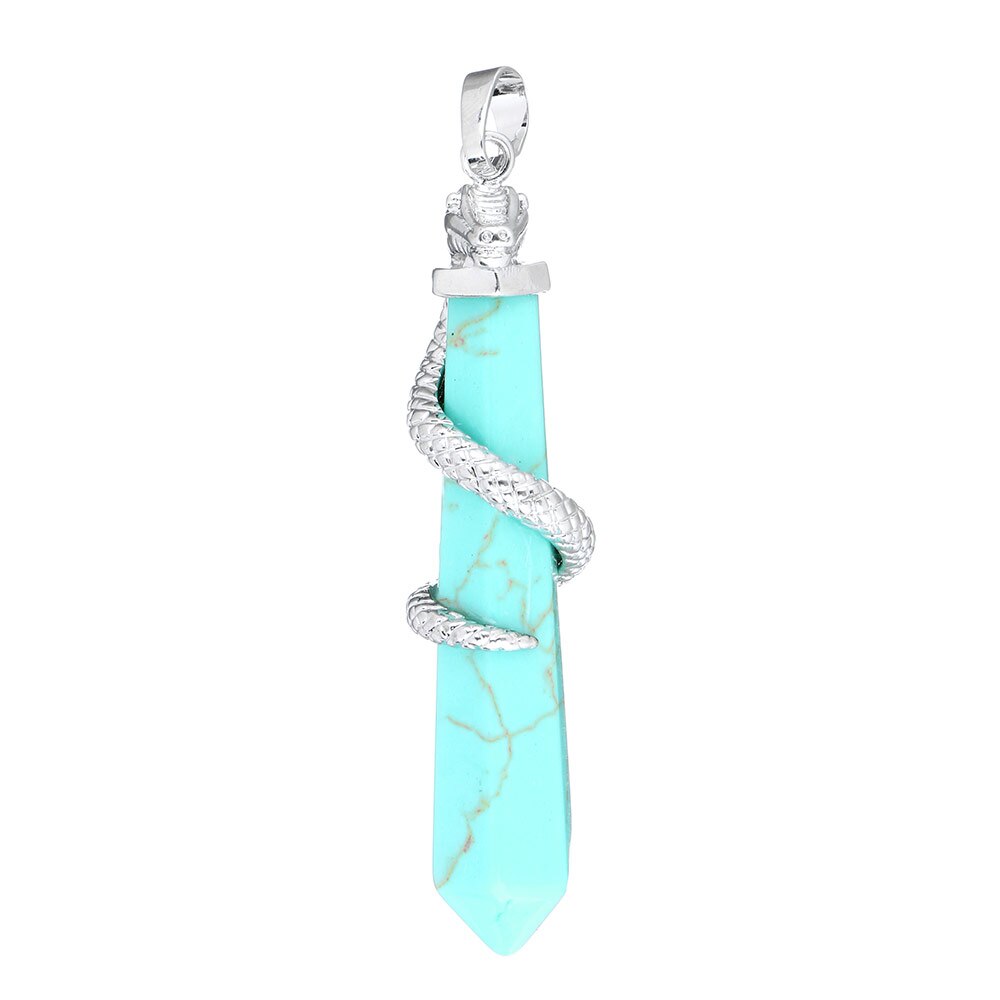 Natural Gem Stones Malachite Quartz Opal Charm Pendants Jewelry Pendulum Silver color Plated Dragon Animal Pendant: blue turquoise