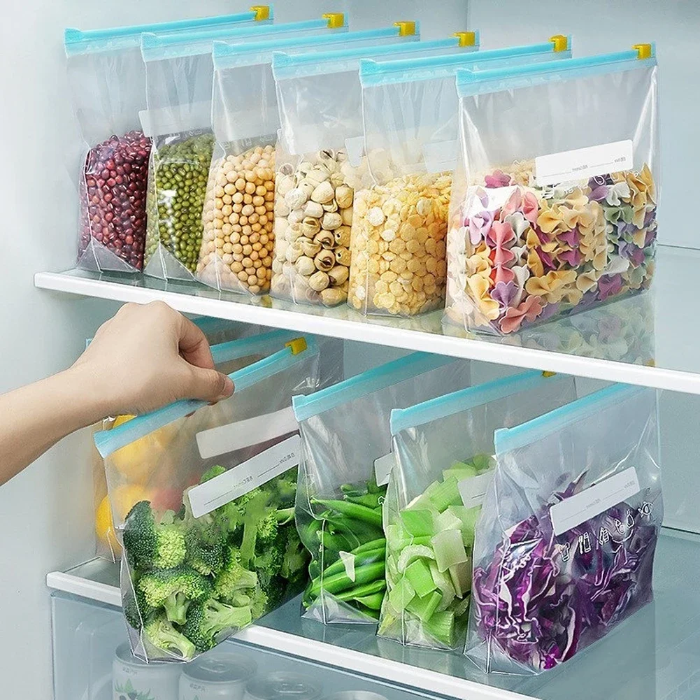 10/20Pcs Reusable Zipper Bag Stand Up Zip Shut Plastic Freezer Bag Fruit Vegetable Ziplock Kitchen Food Storage Organizer Pouch