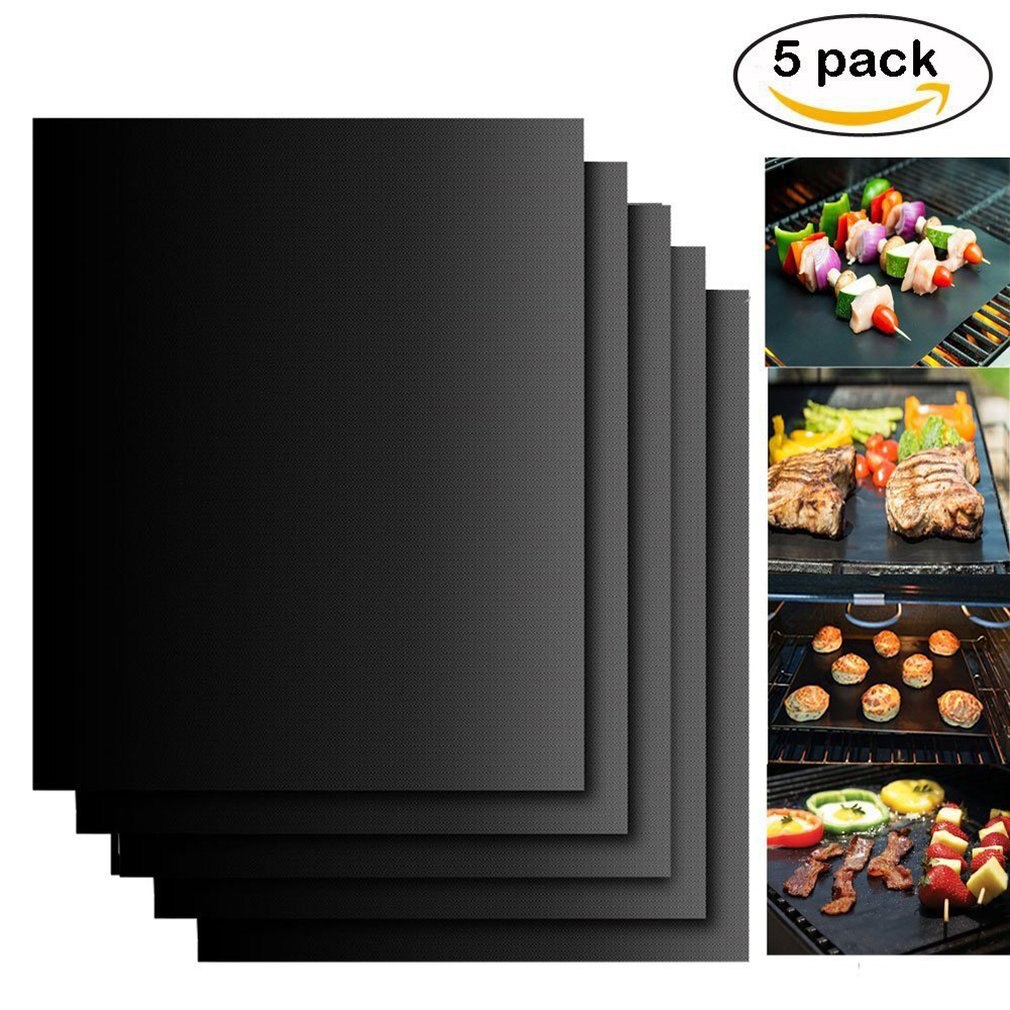 Safely Bbq Grill Mat 5pcs Non-stick Ptfe Coated Fiberglass Fabric Reusable Picnic Cooking Barbecue Bbq Grill Mat