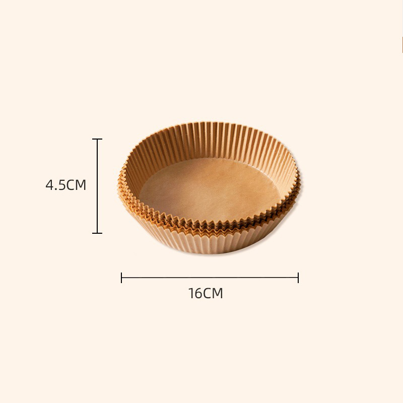 50 Stuks Wegwerp Lucht Friteuse Papier Liner Non-stick Mat Perkament Houtpulp Stoomboot Ronde Papier Liner Bakpapier keuken Tool: wood color  50pcs