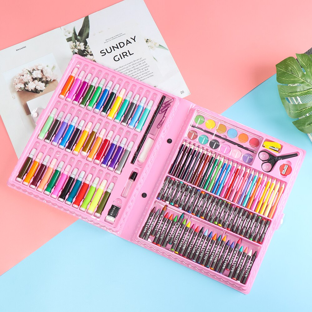 150 pçs/set crianças arte desenho da água cor lápis lápis pastel óleo pintura graffiti ferramenta artigos de papelaria kit