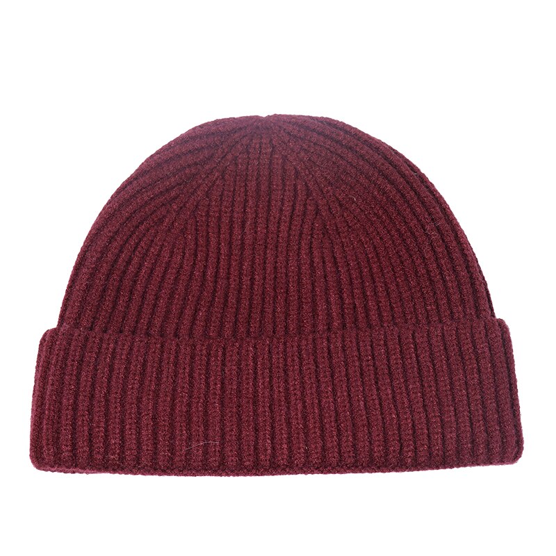 Gebreide muts zachte wintermuts warme kap docker skullcap dames heren hiphop effen muts outdoor muts met omslag meloen volwassen: Rode wijn