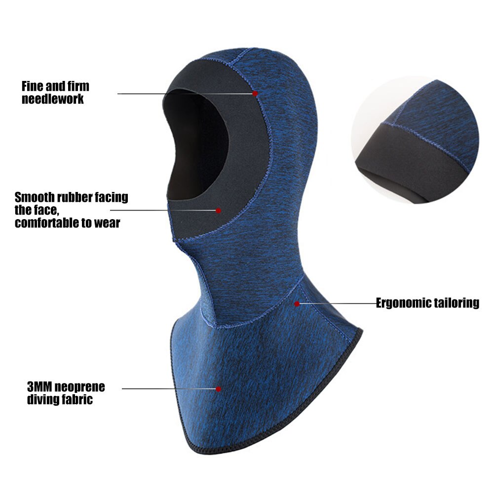 Neoprene Scuba Diving Hood 3MM Diving Cap Bib Dive Hood Warm Durable Stretchable for Surfing Snorkeling Sailing