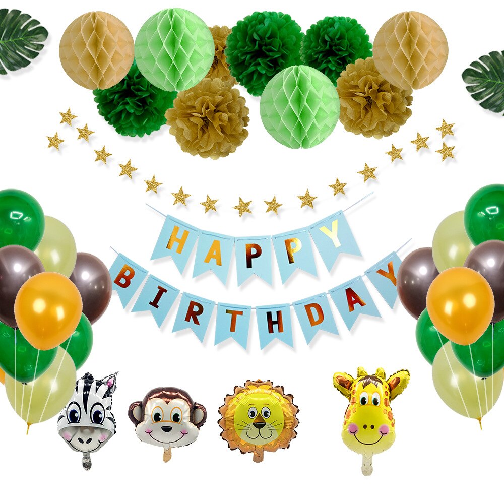 Børn skov dyr tema dreng fødselsdag dekoration ballon pakke baby første fødselsdag fest dekoreret balloner