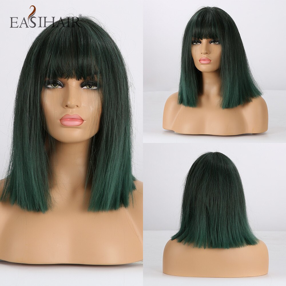 EASIHAIR Synthetic Wigs for Women Grey Short Wigs with Bangs Layered Natural Hair Wigs Daily Bob Hairstyle Wig Heat Resistant: SS152-1
