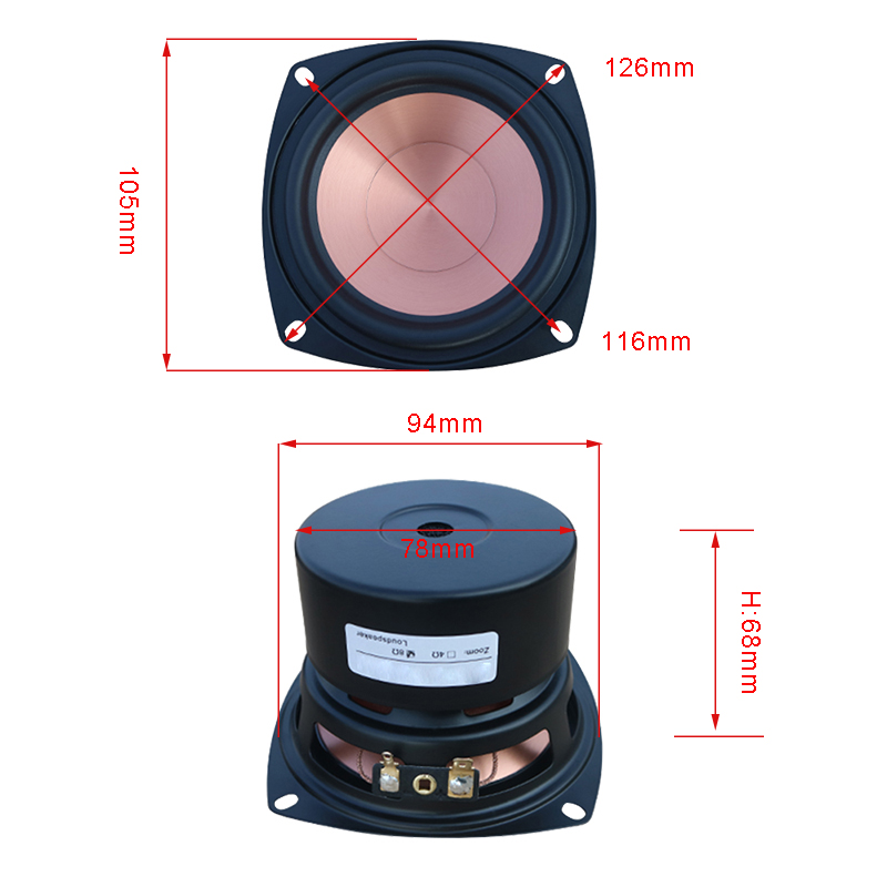 4 Inch Mid Range Bass Speaker 40W 4Ohm 8Ohm Mid Woofers Hifi Audio Speaker 25 Core Achter Deur Luidspreker boekenplank Luidspreker Diy