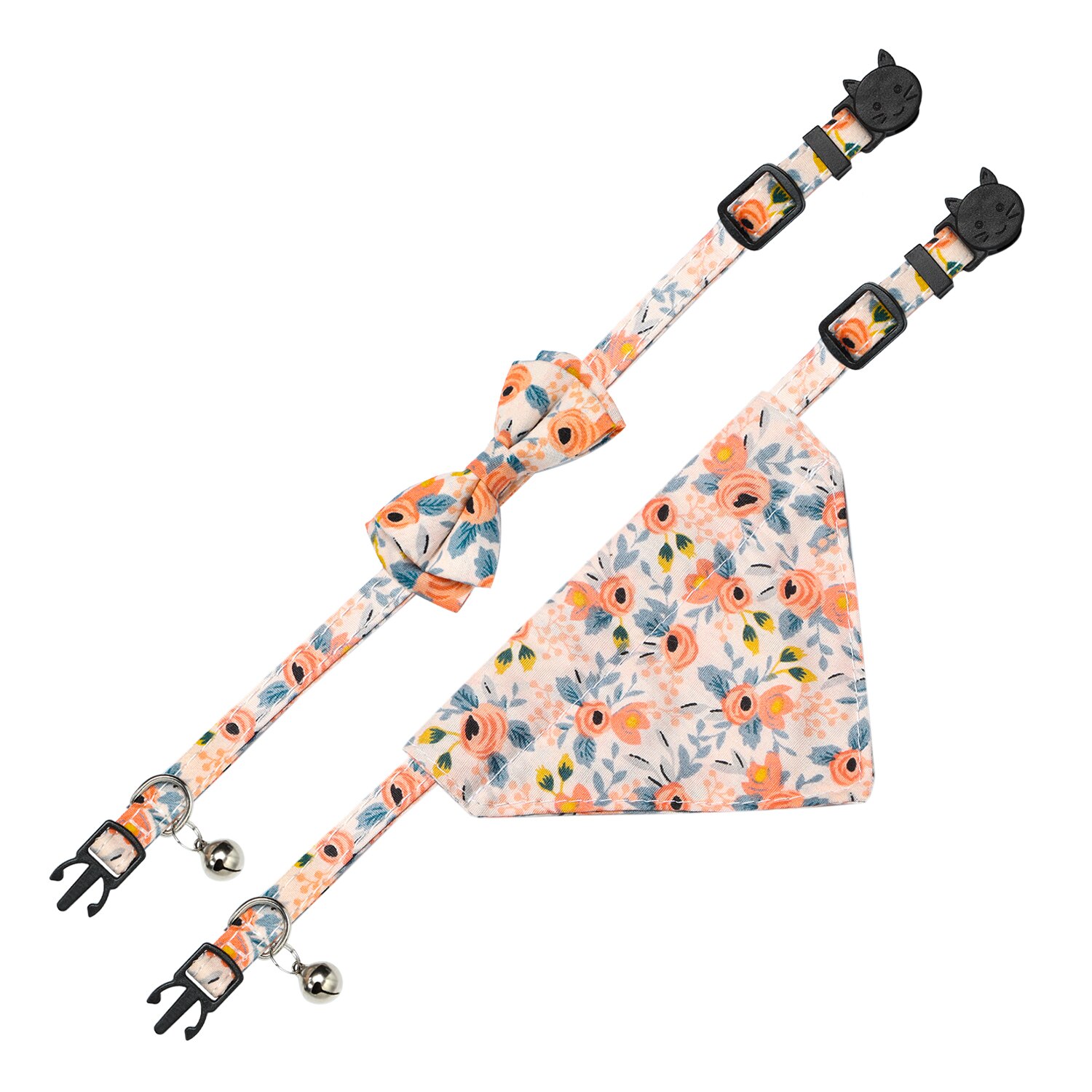Collare per gatto con campane e simpatico motivo floreale papillon Bandana motivo floreale collari regolabili per cuccioli di gatto forniture per animali domestici