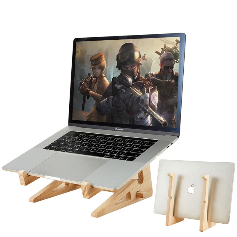 2 In 1 Hout Laptop Stand Toegenomen Hoogte Stand Voor Macbook 13 15 Inch Verticale Base Cooling Notebook Tablet Telefoon houder