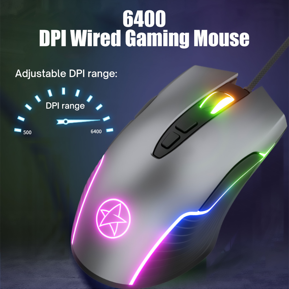 Wired Gamer Mouse 7 Buttons Lighting ABS Material Frosted Feel Optical 6400 DPI Mice Gaming Mouse For Computer Desktop Laptop PC