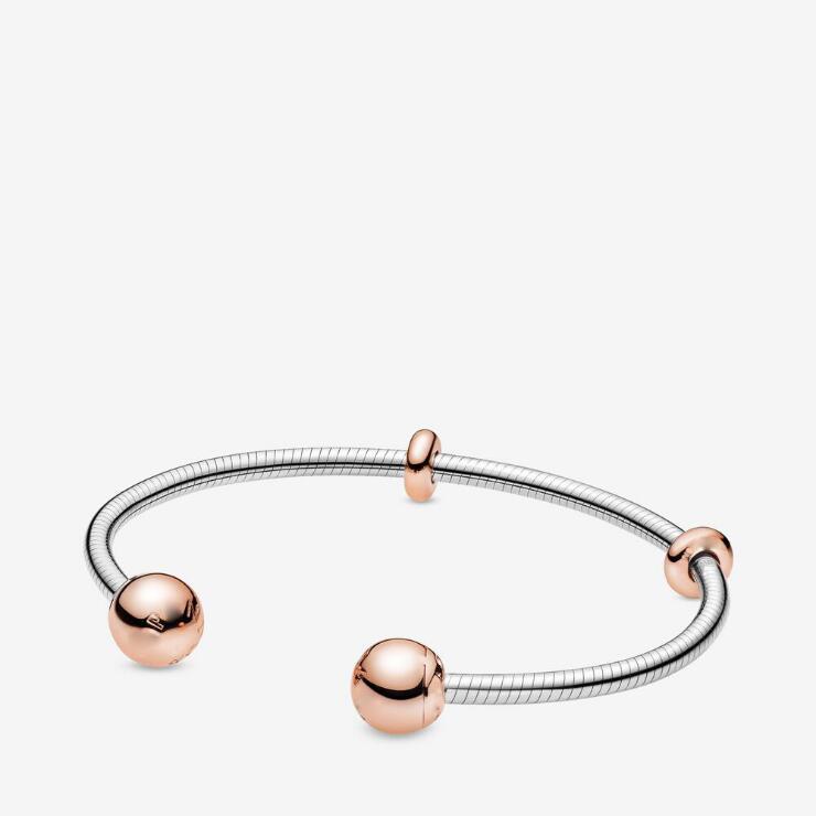 Pulsera clásica abierta de plata esterlina 925, brazalete de oro rosa sólido, adecuado para abalorios originales, exquisitos,