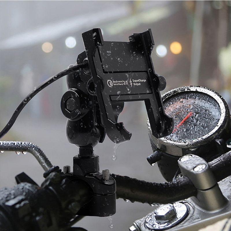 Wasserdicht Metall Motorrad Smartphone Halterung mit QC 3,0 USB Schnell Ladegerät Motorrad Spiegel Lenker Stehen Halfter für Samsung