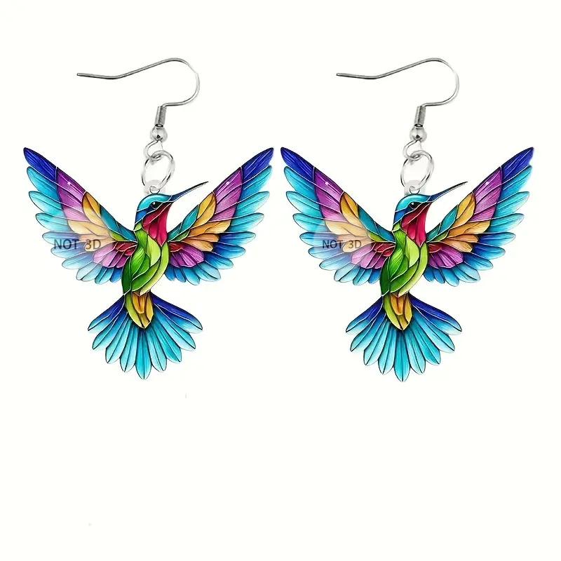 2D Acrylic Hummingbird Earrings Cute Bird Shape Earrings For Women Girls Ear Charms Dangle Jewelry Accessory: Light Yellow Gold Color
