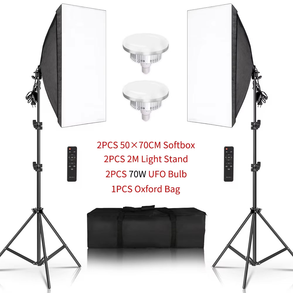 20-135W Softbox Verlichting Kit 50x70CM Fotografie LED Lamp Professionele Continu Licht Systeem Apparatuur voor Fotostudio: Black