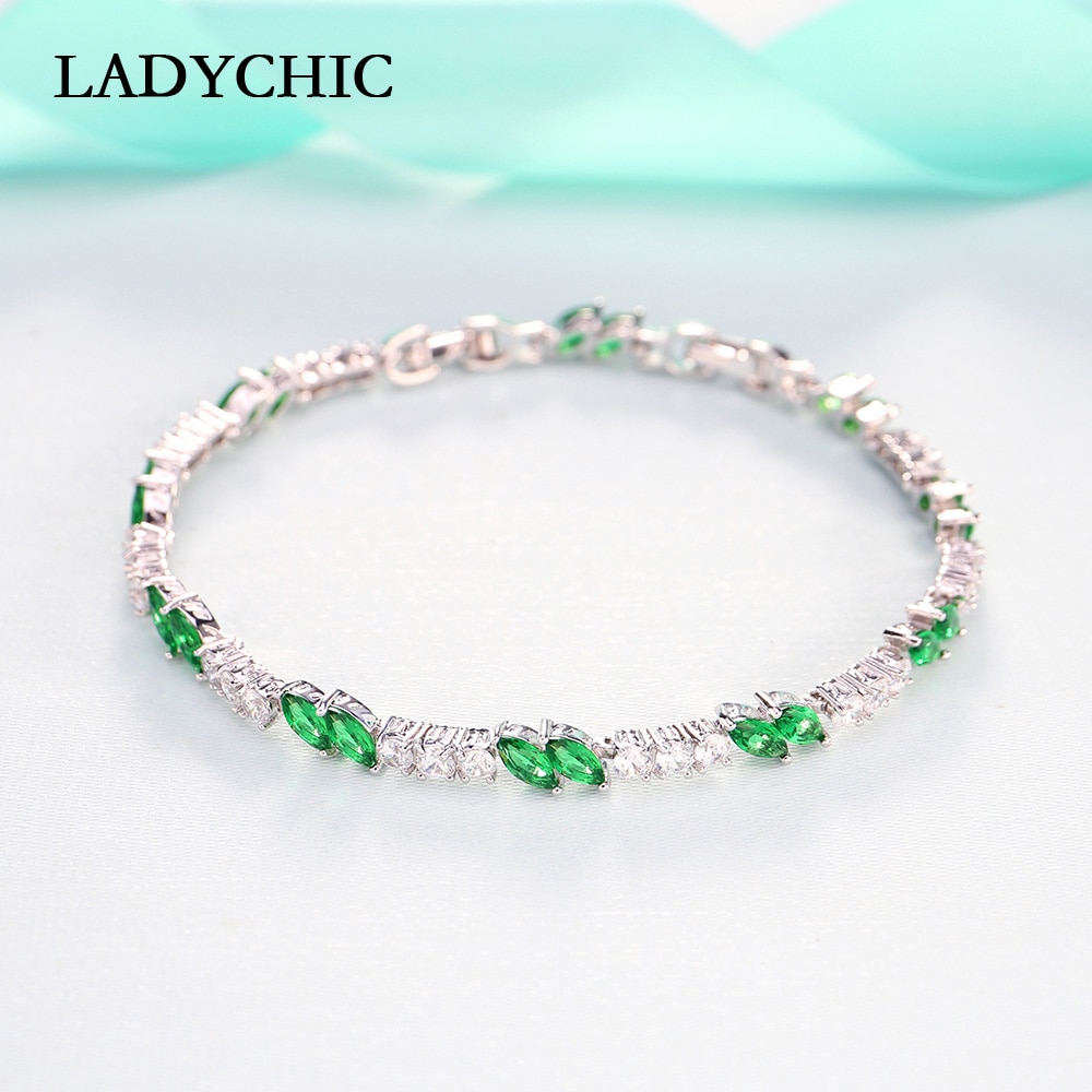 Ladychic Prachtige Groene Kristal Armbanden Armbanden Voor Vrouwen Romantische Zilveren Kleur Armband Voor Vriendin LB1007