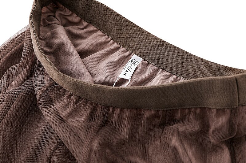 Falda larga de tul de 3 capas para otoño e invierno, falda Swing de estilo coreano para mujer, color rosa, verde, gris, azul, marrón, negro