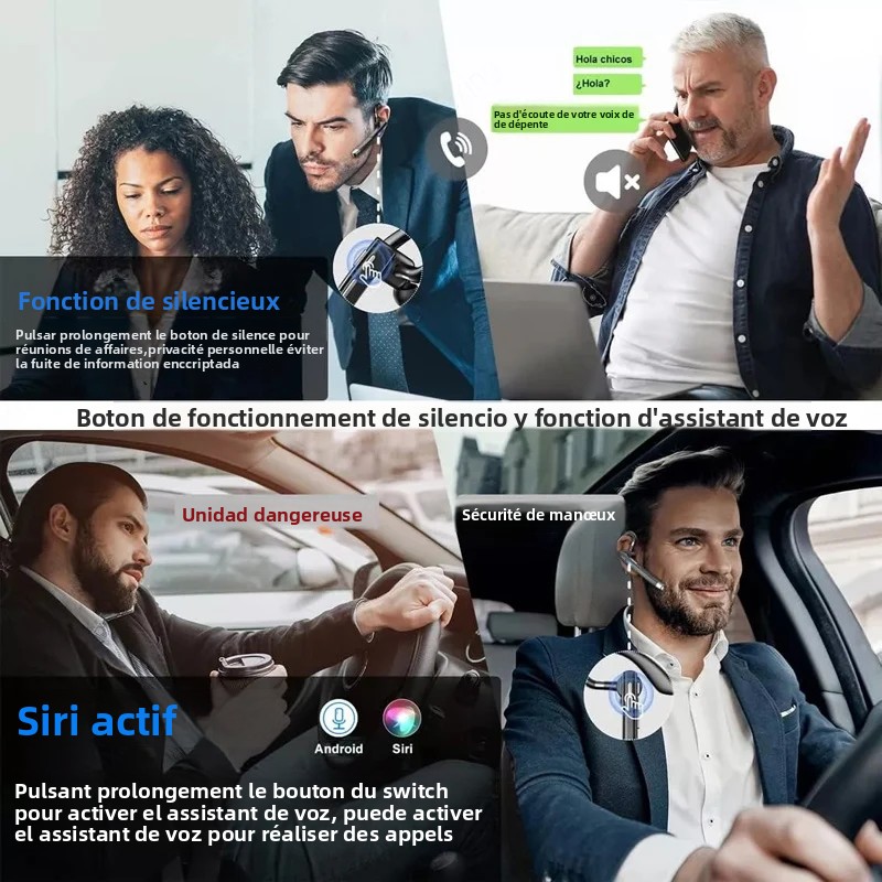 Draadloze hoofdtelefoon Bluetooth-headset met microfoon Oortelefoon Handsfree Ruisonderdrukking Audifonos Praten Zakelijk rijden