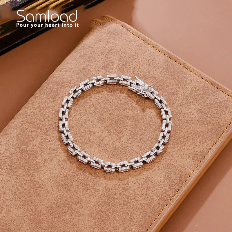 Samload 925 Sterling Silber Armbinde 5.5*4,6mm Panzer Kette Moissanite Armbänder für Frauen Männer 2022 exquisit Schmuck