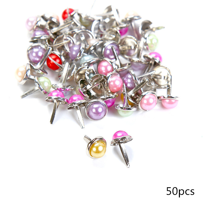 Clous de deux pieds en métal 50/100 pièces | Pointes de strass, matériel artisanal pour enfants, accessoires Scrapbooking, attache de décoration pour Brads: Pearl nails 50pcs