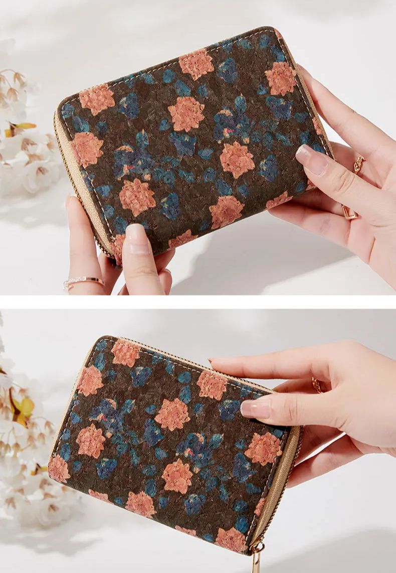Retro Printed Women's Short Wallet Zipper Portable PU Leather Card Bag Multi functional Card Slot Women's Card Set Zero Wallet