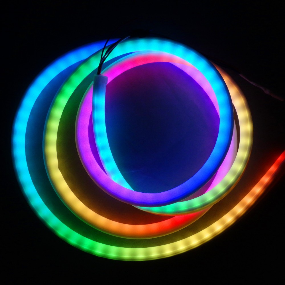 5 m DC5V WS2812B adresseerbare led neon pixel licht, RGB full color; 60 leds/m met 60 pixels/m; waterdicht in melkwit buis