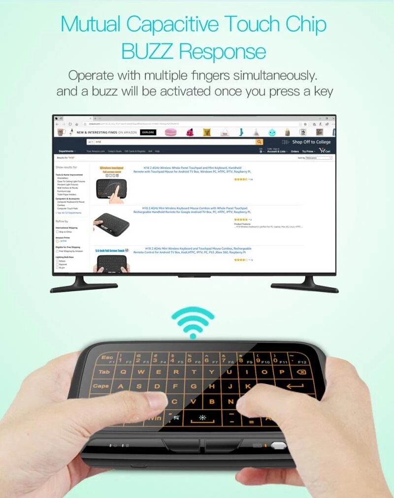H18 + 2.4GHz mini wireless keyboard, backlit touchpad, air mouse, full touch version, rechargeable keyboard remote control