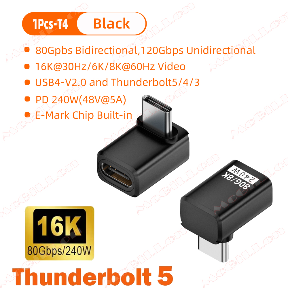 Thunderbolt 5 PD240W USB4 V2.0 Type-C naar Type C snellaadadapterconverter 80 Gbps dataconnector 8K bij 60 Hz USB C OTG-adapter: Zilver