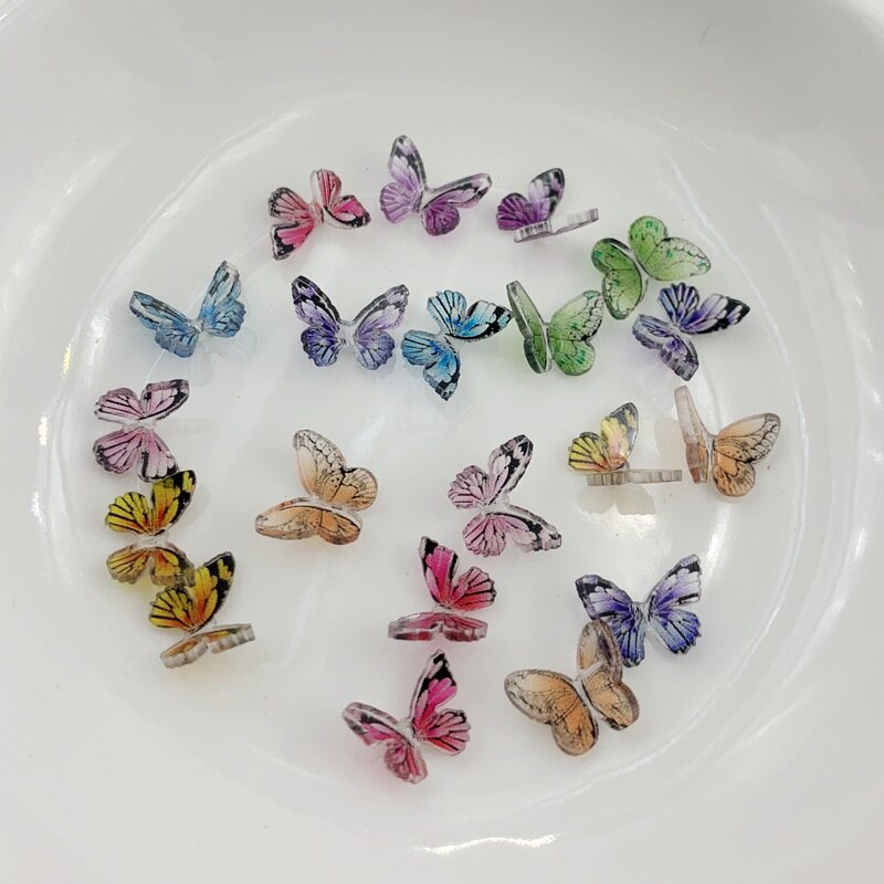 Stijl 8 Kleur Vlinder Nail Art Strass 3D Hars Vlinder Nail Decoratie Materialen Diy Nail Accessoires 10 Stks/partij: E62A