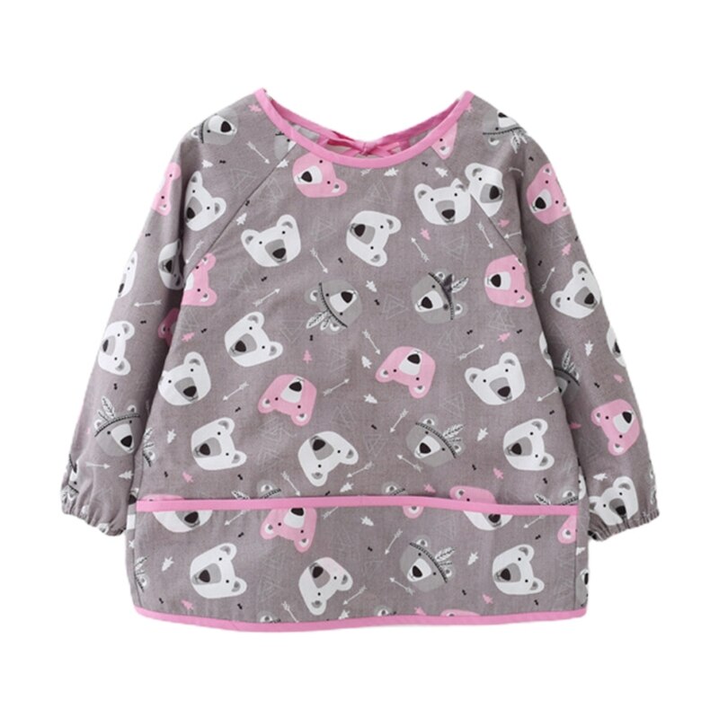 Lange Mouw Teken Smock Slab - Waterdichte Cartoon Voedingshoes voor Baby Kinderen Peuters: Kleurrijke beer / 80