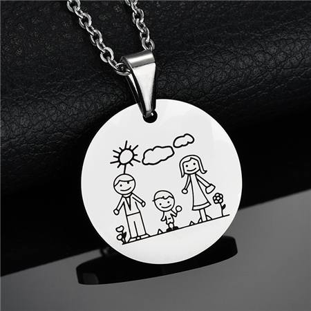 Lovely 316L Stainless Steel Family Necklace & Pendant For Mom Dad Son Daughter Love Cartoon Gold Color Link Chain Necklace: boy dad mom silver