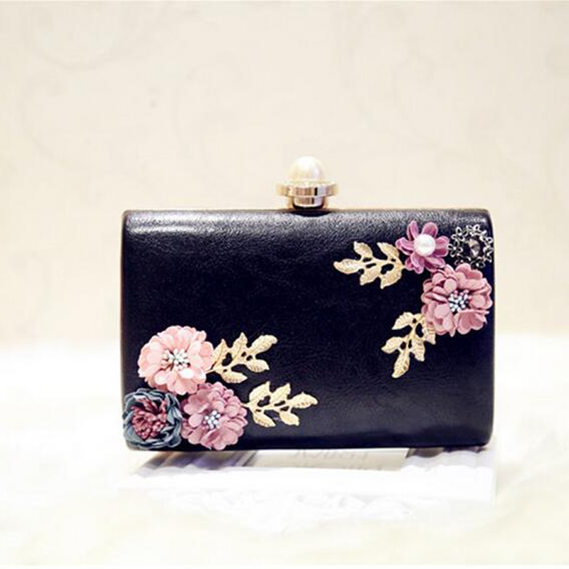 Mode Vrouwen Tas PU Leer Avondtasje Handgemaakte Bloemen Luxe Handtassen Clutch Purse Chain Schoudertas Bruiloft Zakken