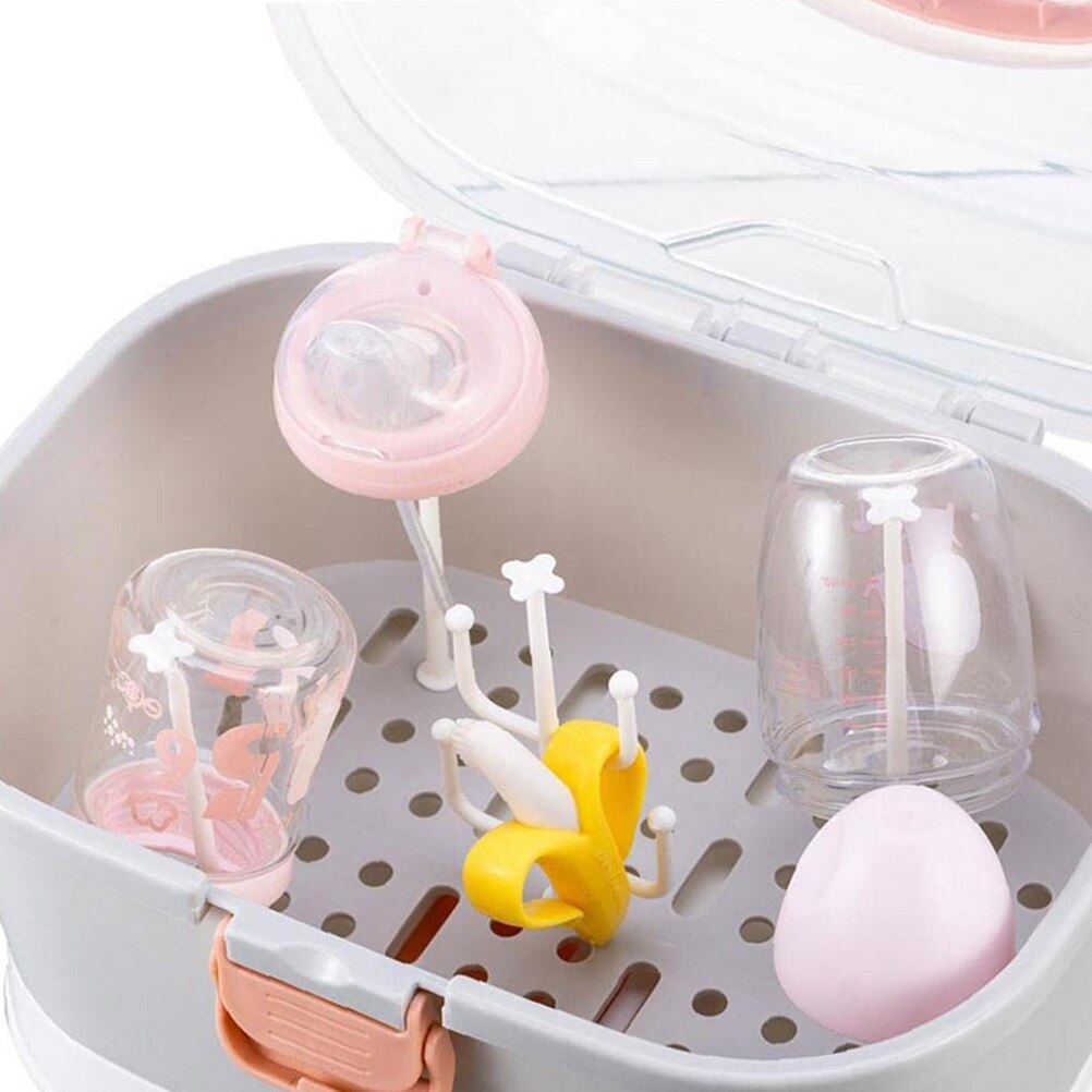 Baby Bottle Storage Box Baby Feeding Bottle Drying Rack with Anti-dust Cover Drying Rack Bottle Organizer for Newborn Baby