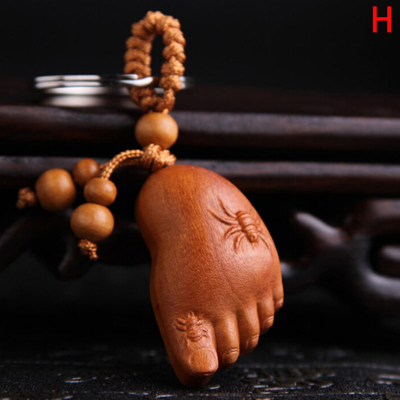 For Car Bag keyring Lucky Jewelry Peach Wood Carving buckle Buddha Pendant Keychain: H