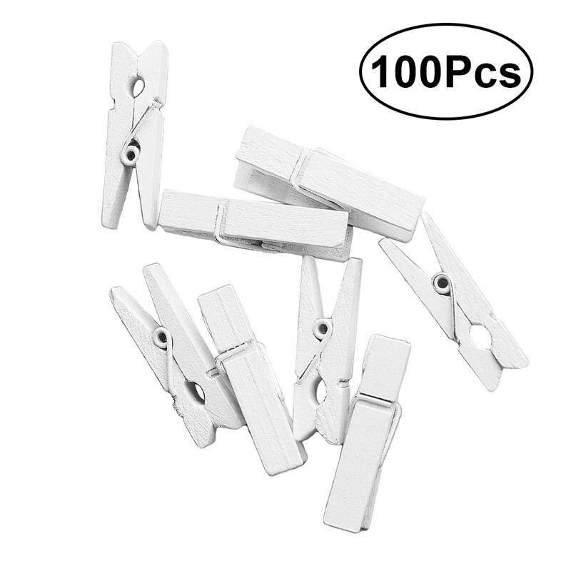 100 Pcs Mini Natuurlijke Houten Paperclips Utility Veelzijdig Wasknijper Foto Foto Kabel Foto 'S Organizer Clips Voor Foto 'S: WHITE