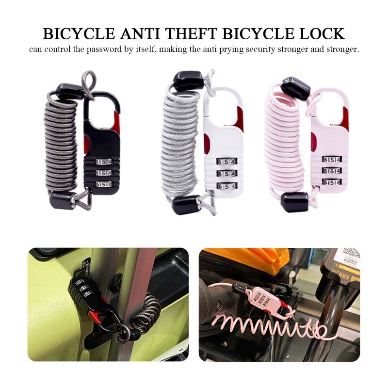 WEST BIKING Bicycle Lock Anti-theft Mini Helmet Lock Motorcycle Cycling Scooter 3 Digit Combination Password Safety Cable Lock