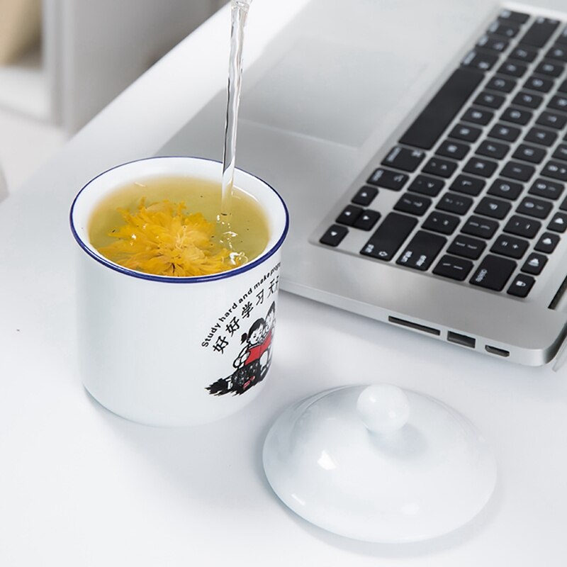 Taza de porcelana esmaltada de hierro fundido antiguo nostálgico, taza de té y café creativa hecha a mano, taza portátil de enfriamiento rápido, para Padres