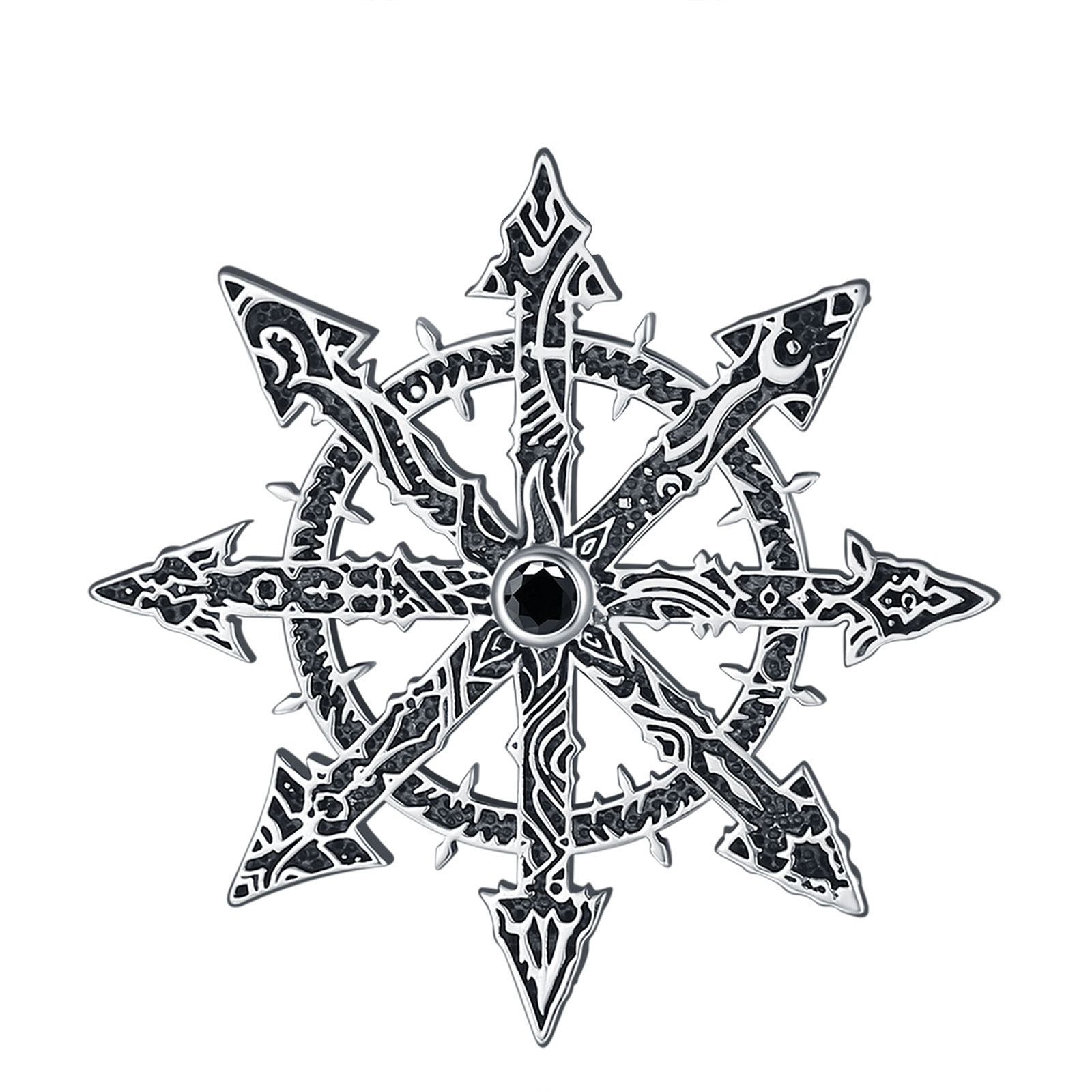 Eudora-colgante de estrella del caos de Plata de Ley 925, colgante mágico de estrella del caos, amuleto de rueda del caos de Kabbalah, joyería Punk para hombre: Blanco