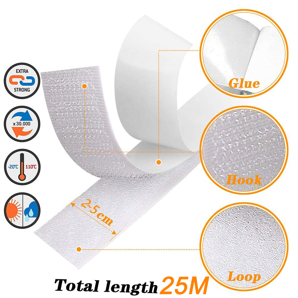 Belcro, 1-25M Correa Tiras De  Cinta Autoadhesiva Auto Adhesivo De Gancho y Bucle, Negro, Blanco, Casa, Bricolaje, Grifo Mágico, Pegatinas De Pegamento Muy Fuerte , Correa Adhesiva Costura Organizador Muy Fuerte