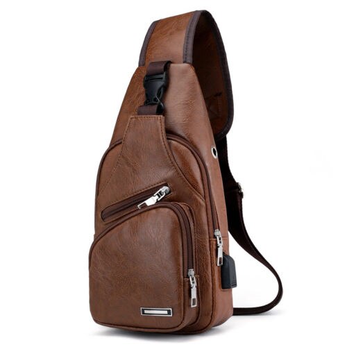 Men's Shoulder Bag Sling Chest Pack Canvas USB Charging Sports Crossbody Handbag: C2