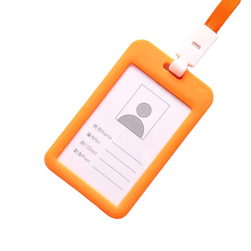 Bærbar dobbeltsidet gennemsigtig medarbejder-id-kortholder navneskilte med snor til firmaskolen: Orange